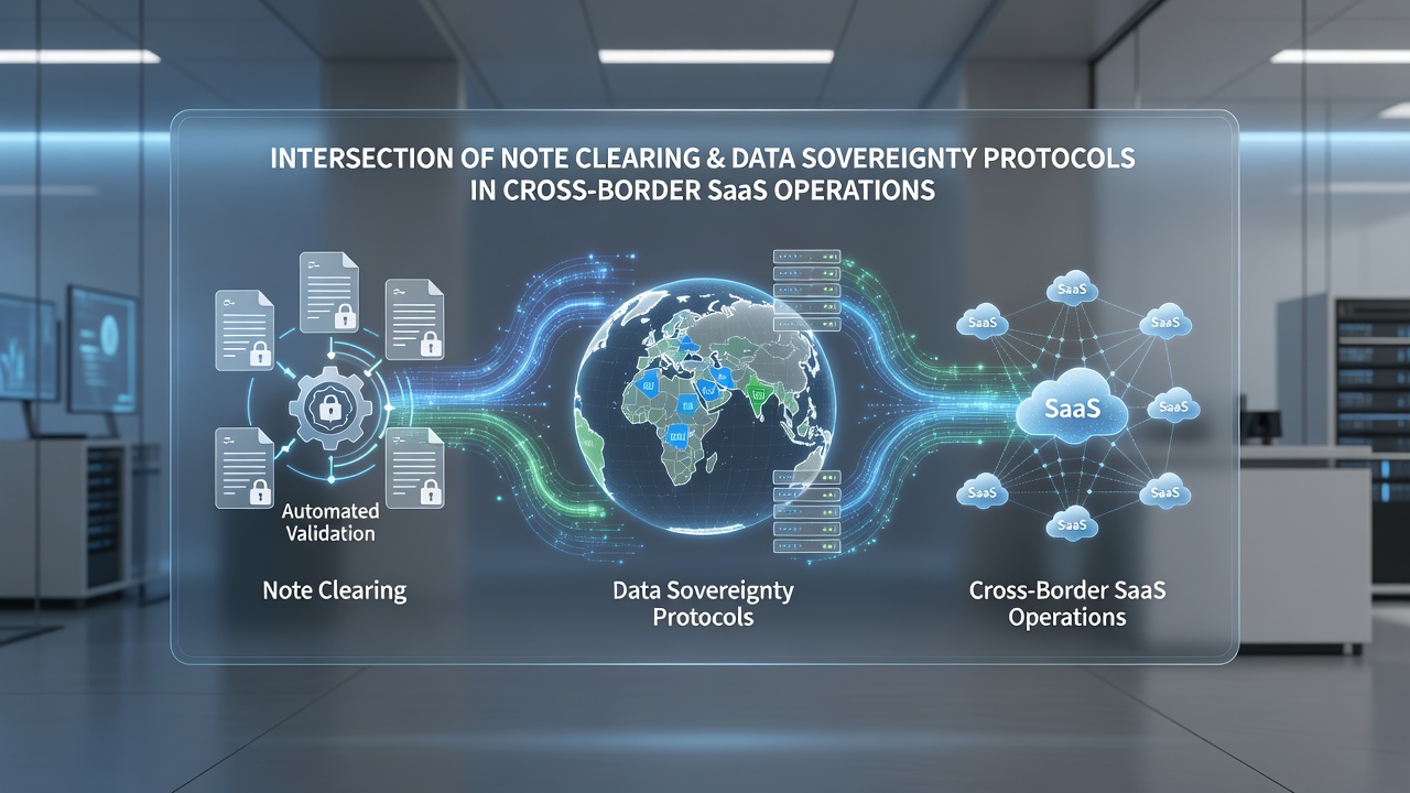 Flowchart illustrating cross-border SaaS note processing with embedded data sovereignty checks at multiple stages